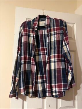 Classic Plaid Button-Down Shirt in Burgundy, Navy & White